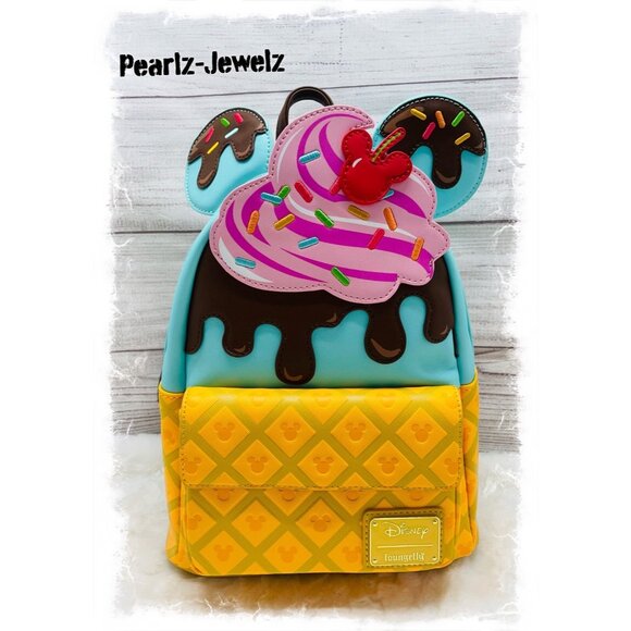 Loungefly Disney Minnie Mouse Sweets Ice Cream Cone Sundae Mini Backpack NWT